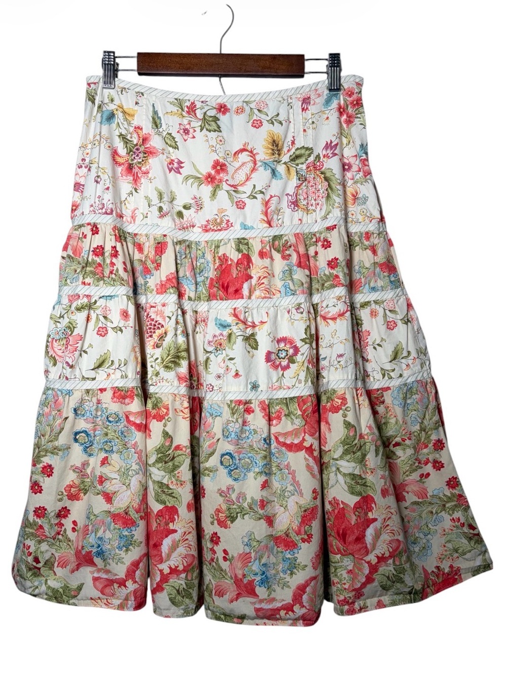 Bandolino Floral Tiered Midi Skirt Size 8 Prairie Cottagecore Boho 100% Cotton - Picture 5 of 7